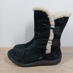 Merrell Yarra Boots Womens 7 Black Suede Leather Insulated Winter Pull On Casual
